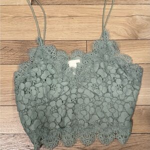 Lace Floral Women Top - Green